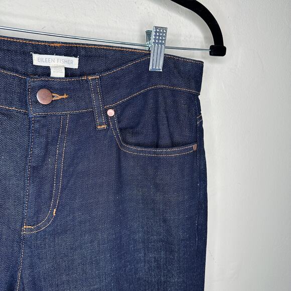 Eileen Fisher Cotton Stretch Dark Wash Denim Slim Straight Leg Jeans 4 - Picture 6 of 14